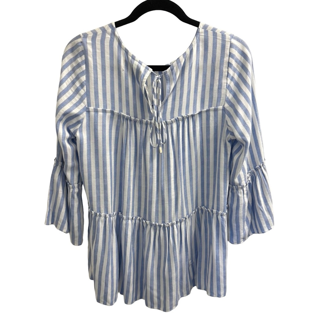 NEW WITH TAGS! Blue & White Striped Tiered Ruffle Tunic Top | Small - Picture 2 of 7